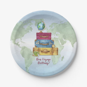 Adventure Awaits Suitcases Going Away Farewell Paper Plate