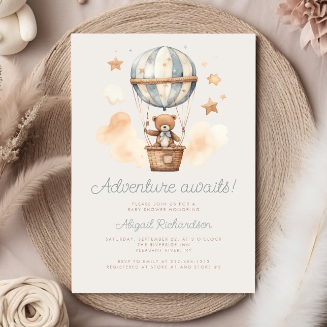 Adventure Awaits Teddy Bear Boy Baby Shower Invitation (Creator Uploaded)