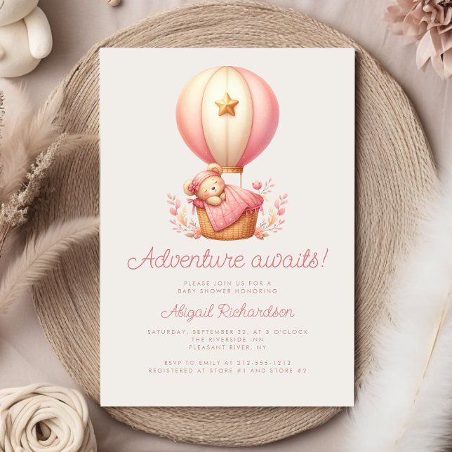 Adventure Awaits Teddy Bear Girl Baby Shower Invitation (Creator Uploaded)