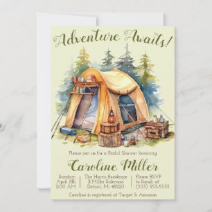 Adventure Awaits! Tent, Camping, Bridal Shower Invitation