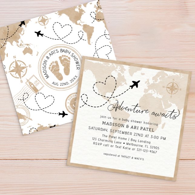 Adventure Awaits Travel Baby Shower Invite (Adventure Awaits Baby Shower Invitation)