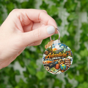Adventure Awaits Travel Collage Vintage Vacation Key Ring