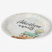 Adventure Awaits Travel Gold Confetti Baby Shower Paper Plate (Angled)