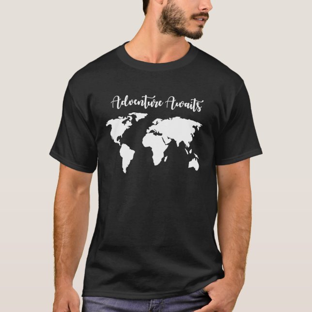 Adventure Awaits Travel Map Hiking T-Shirt (Front)