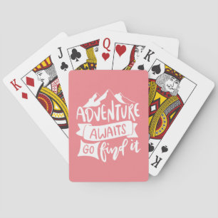 Adventure Awaits Travel Outdoor Pink White Girly Playing Cards