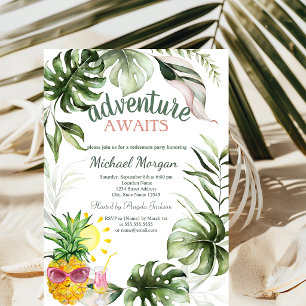Adventure Awaits Tropical Leaves Pineapple Invitation