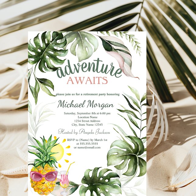 Adventure Awaits Tropical Leaves Pineapple Invitation (Creator Uploaded)
