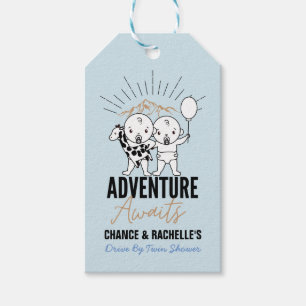 Adventure Awaits Twin Boys Minimal Baby Shower Gift Tags