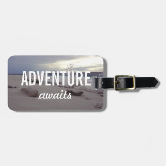 Adventure Awaits Typography Beach Waves Luggage Tag