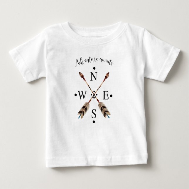 Adventure awaits Typography Tribal Arrows Compass Baby T-Shirt (Front)