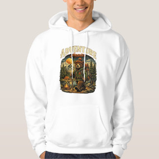Adventure Awaits Vintage Bear Hiking White Hoodie