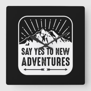 Adventure Awaits Vintage Black and White Quote Square Wall Clock