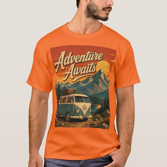 Adventure Awaits Vintage Camper T-Shirt (Front)