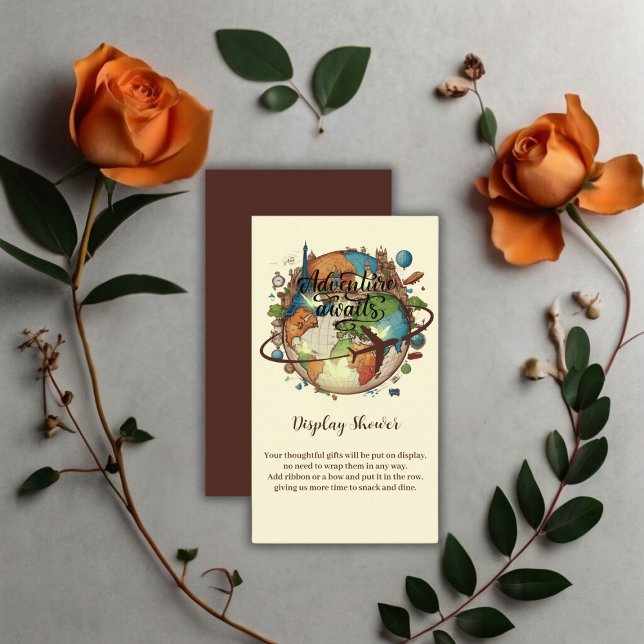 Adventure Awaits Vintage Globe Baby Shower Enclosure Card (Creator Uploaded)