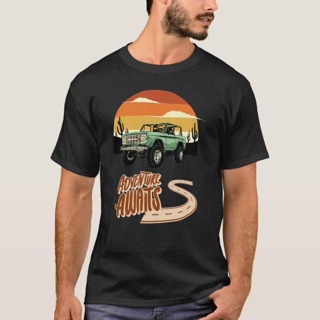 Adventure Awaits – Vintage Off-Road Camping T-Shirt (Front)