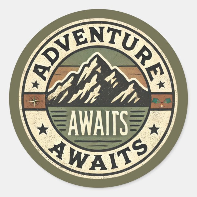 Adventure Awaits - Vintage Outdoors Sticker (Front)