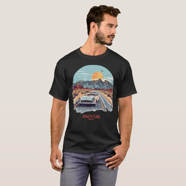 Adventure Awaits 🚗 | Vintage Road Trip T-Shirt (Front Full)