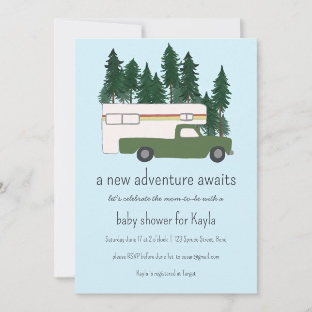 Adventure Awaits Vintage Truck Camper BABY SHOWER Invitation (Front)