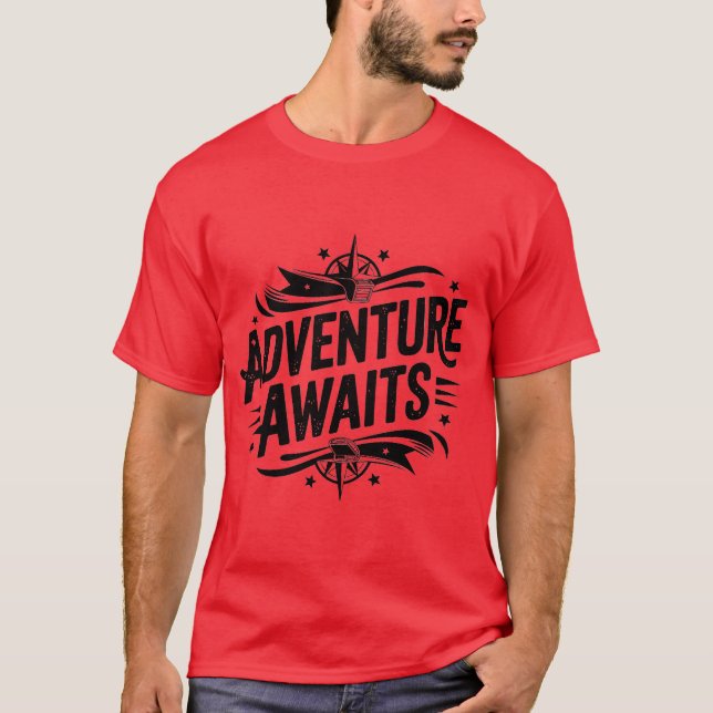 Adventure Awaits Vintage Typography  T-Shirt (Front)