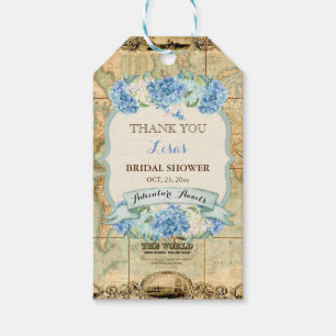 Adventure Awaits Vintage World Map Blue Hydrangeas Gift Tags