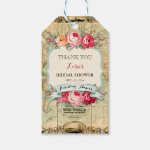 Adventure Awaits Vintage World Map Roses Gift Tags