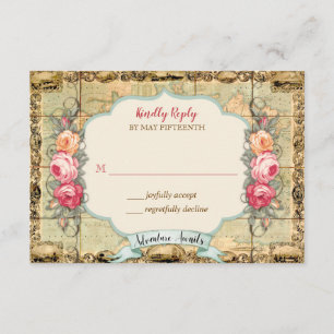 Adventure Awaits Vintage World Map Roses RSVP