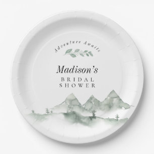 Adventure Awaits Watercolor Mountain Bridal Shower Paper Plate