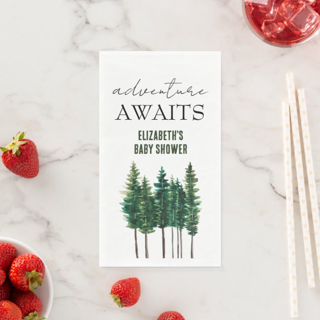 Adventure Awaits Watercolor Rustic Pine Trees Napkin (Insitu)