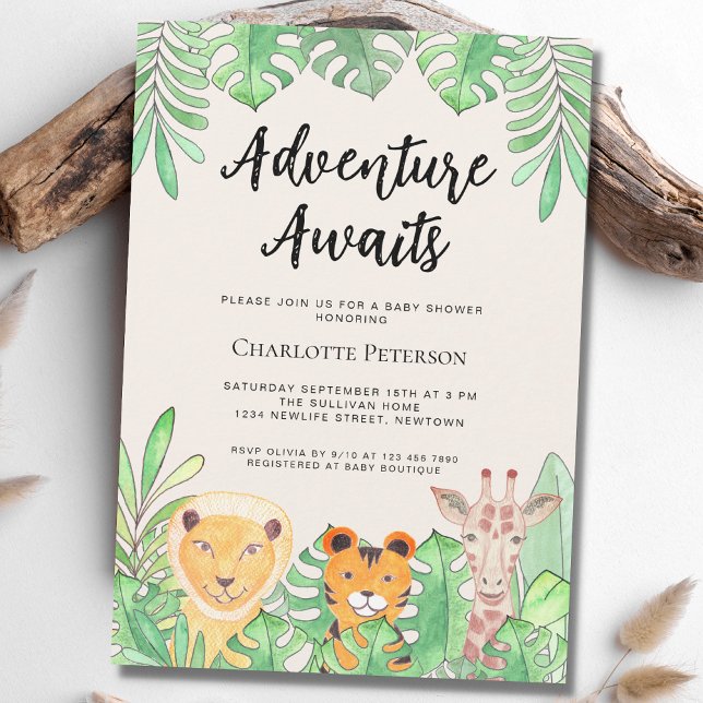 Adventure Awaits Wild Animals Baby Shower Invitation (Creator Uploaded)