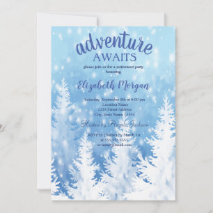 Adventure Awaits Winter Pine Tree Retirement Party Invitation