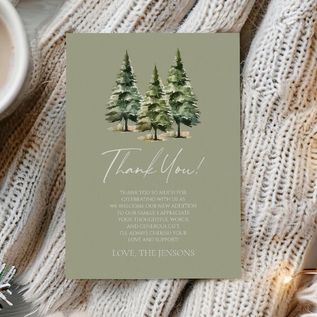 Adventure Awaits! Winter Pine Trees Baby Shower Thank You Card (Creator Uploaded)