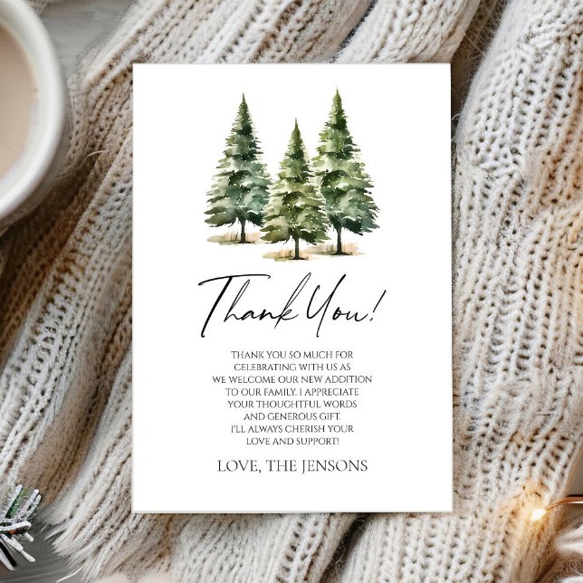 Adventure Awaits! Winter Pine Trees Baby Shower Thank You Card (Creator Uploaded)