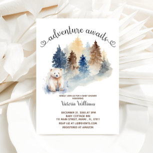 Adventure Awaits Winter Polar Bear Baby Shower   Invitation