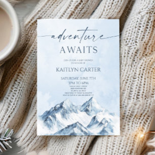 Adventure Awaits Winter Snowy Mountain Baby Shower Invitation