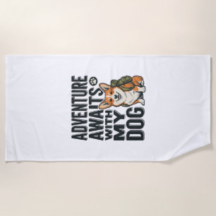 Adventure Awaits With My Dog Vintage Hiking Design Beach Towel
