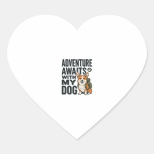Adventure Awaits With My Dog Vintage Hiking Design Heart Sticker