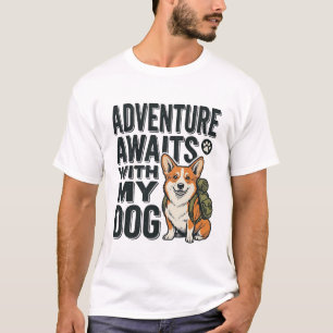 Adventure Awaits With My Dog Vintage Hiking Design T-Shirt