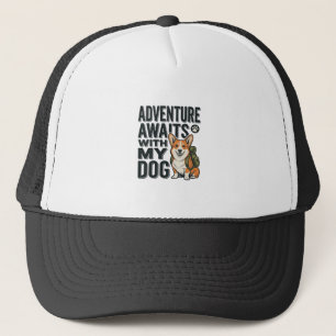 Adventure Awaits With My Dog Vintage Hiking Design Trucker Hat