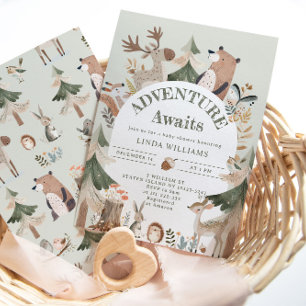 Adventure awaits Woodland animals Arch Baby shower Invitation
