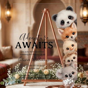 Adventure Awaits Woodland Animals Baby Shower  Acrylic Sign