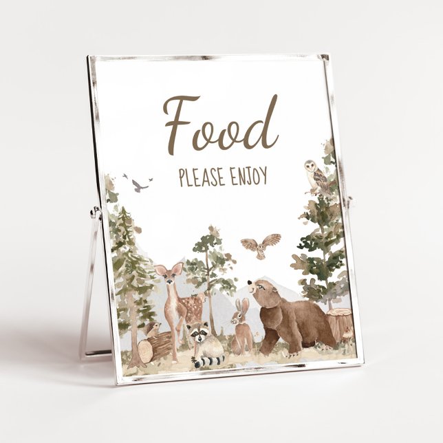 Adventure Awaits Woodland Animals Baby Shower Food Poster (Woodland Animals Adventure Awaits Baby Shower Food Sign)