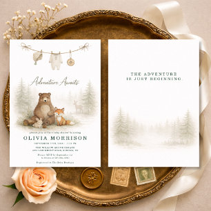 Adventure Awaits Woodland Animals Baby Shower Invitation