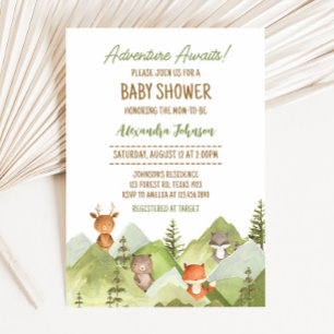 Adventure Awaits Woodland Animals Baby Shower  Invitation