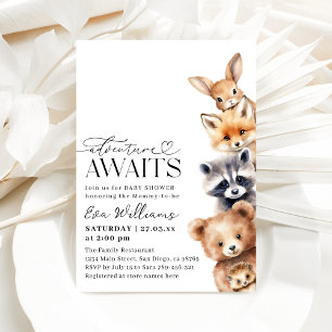 Adventure Awaits Woodland Animals Baby Shower Invitation
