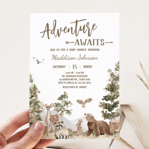 Adventure Awaits Woodland Animals Baby Shower Invitation