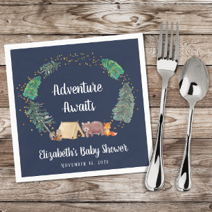 Adventure Awaits Woodland Animals Baby Shower Napkin
