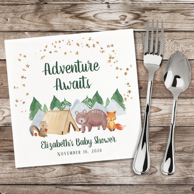 Adventure Awaits Woodland Animals Baby Shower Napkin (Creator Uploaded)