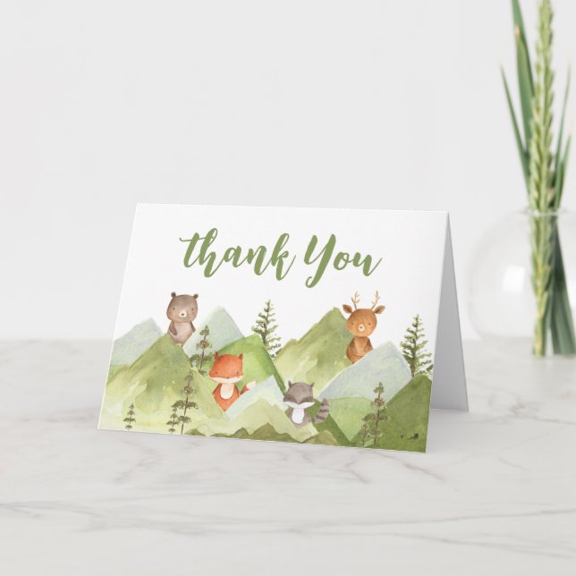 Adventure Awaits Woodland Animals Baby Shower  Thank You Card (Front)