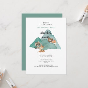 Adventure Awaits Woodland Animals Birthday  Invitation