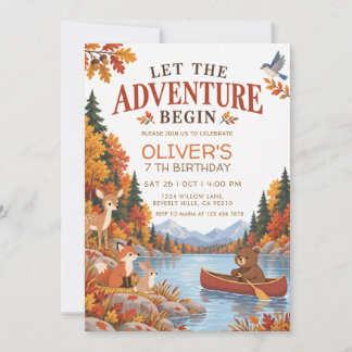 Adventure Awaits Woodland Animals Birthday Invitation